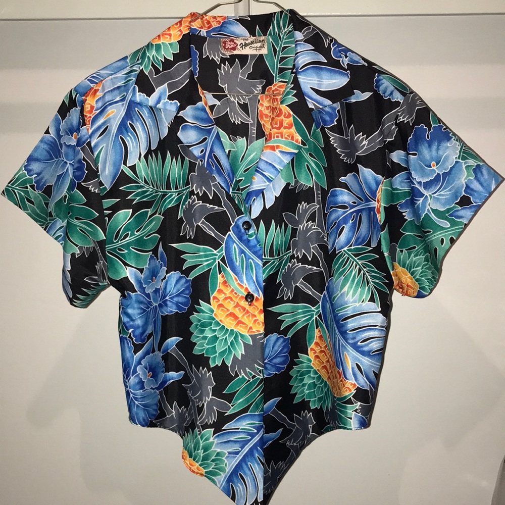 Vintage Hilo Hattie Hawaiian Pineapple & Floral Button-Up